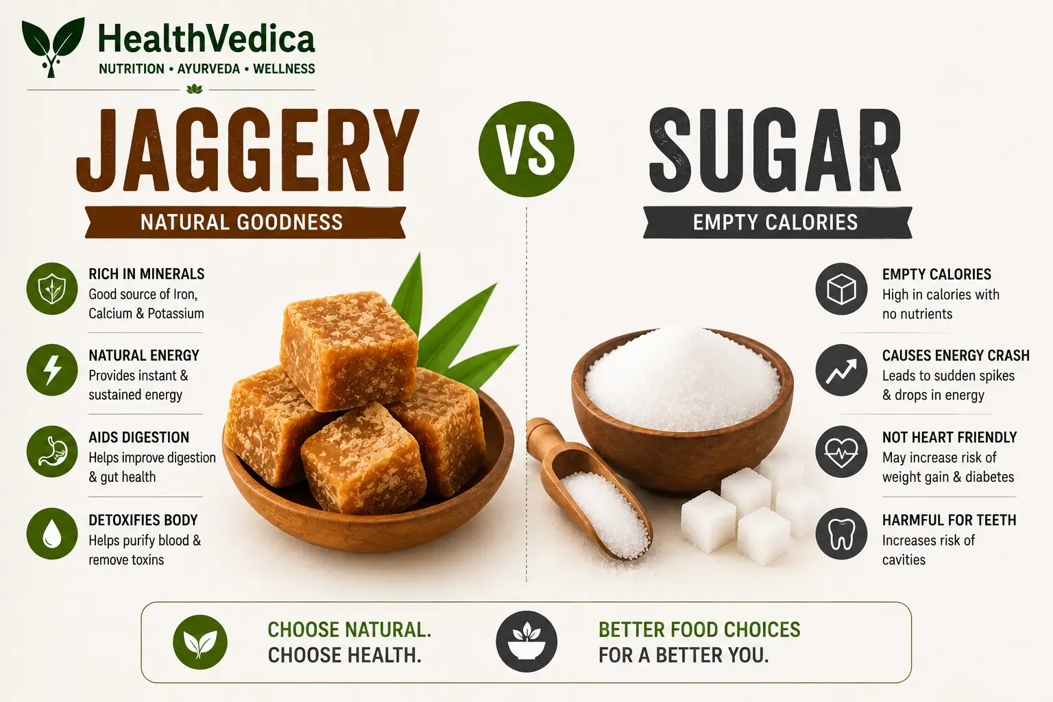Jaggery vs Sugar Comparison